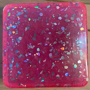 3”-wide, 3”-long, 1.5”-tall Pink & Silver Glitter Resin Box